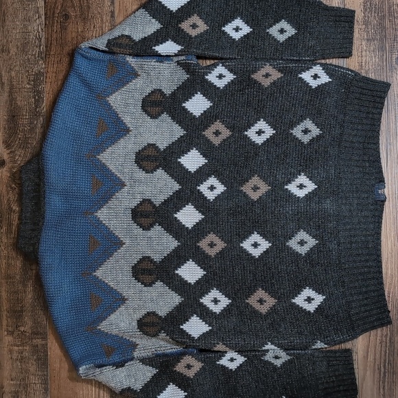 Lazarus Vintage 80's Wool Blend Geometric Full Zip Old Man Sweater Size Large - Picture 5 of 7